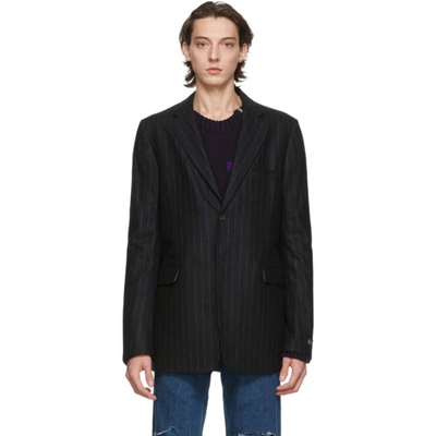 Raf Simons Black Wool Striped Straight Fit Blazer In 09980 Blkgr