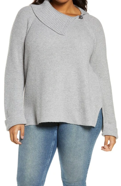 Vince Camuto Split Neck Sweater In Light Heather Grey