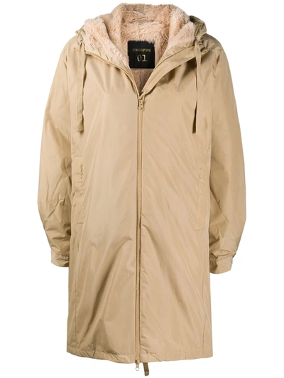 Semicouture Zip-up Hooded Coat In Neutrals