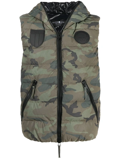 Hydrogen Camouflage Print Padded Gilet In Green