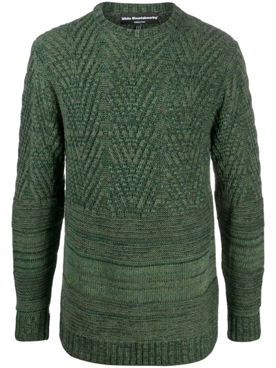 White Mountaineering Crew Neck Chunky Knit Jumper In Green