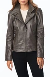 Bernardo Leather Moto Jacket In Morning Fog