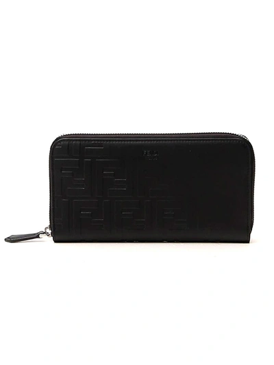 Fendi Ff Motif Embossed Zip In Black