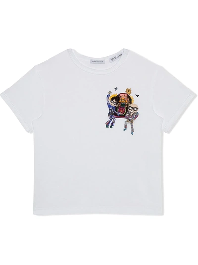Dolce & Gabbana Kids' Embroidered Cotton T-shirt In White