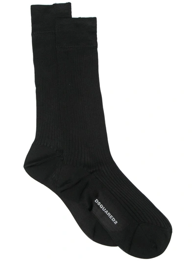 Dsquared2 Logo-print Ribbed Socks In Black