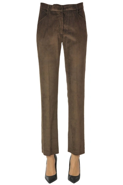 True Royal Velvet Chino Slim Trousers In Brown