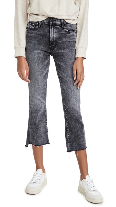 Mother The Insider High Rise Crop Step Fray Bootcut Jeans In Train Stops In Grey
