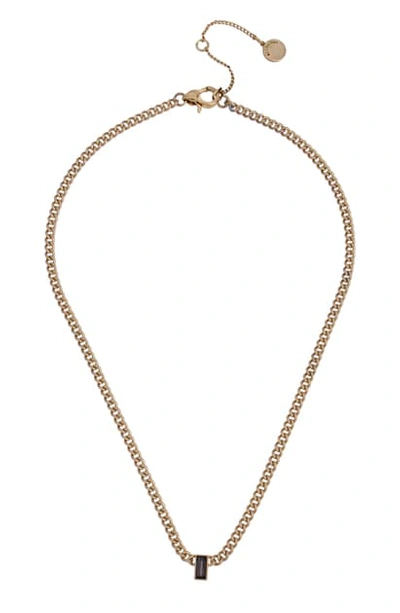 Allsaints Baguette Curb Chain Necklace In Warm Brass