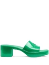 Gucci Green 60 Block Heel Rubber Sandals