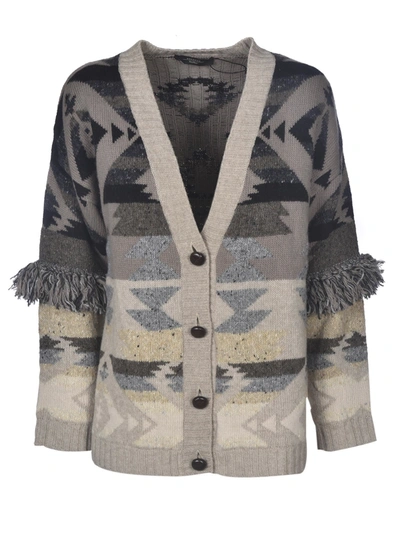 Max Mara Denver Cardigan In Beige Brown And Grey