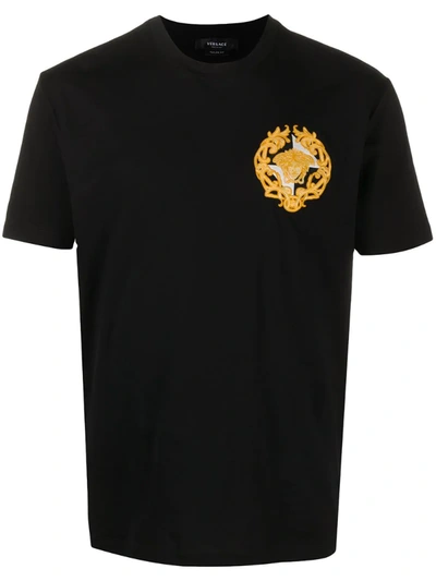 Versace Medusa Embroidered Logo T-shirt In Black
