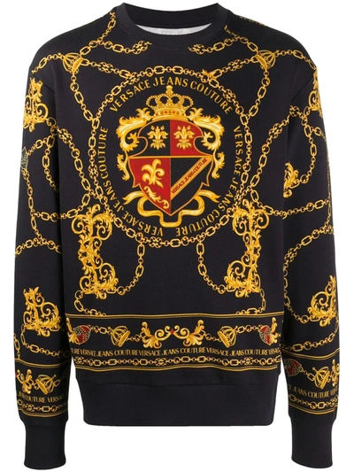 Versace Jeans Couture Crewneck Sweatshirt With Logo Prints In Black