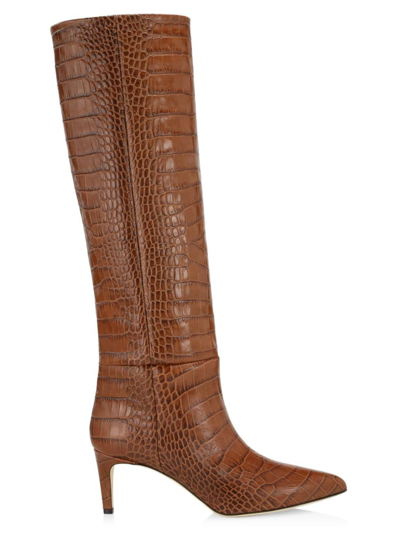 Paris Texas Knee-high Croc-embossed Leather Boots In Brown