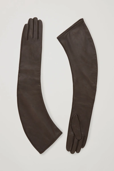 Cos Long Leather Gloves In Brown