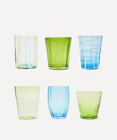 Zafferano Melting Pot Assorted Glasses Set Of 6 In Aquamarine Green