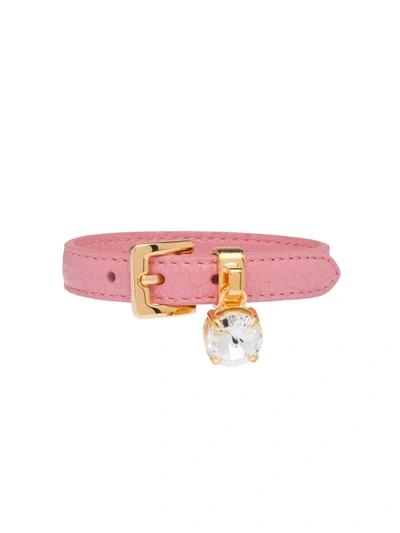 Miu Miu Crystal Charm Buckle Bracelet In Pink