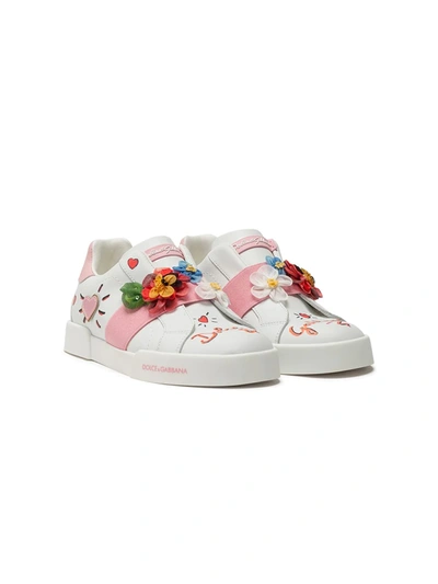 Dolce & Gabbana Kids' Floral-motif Sneakers In White