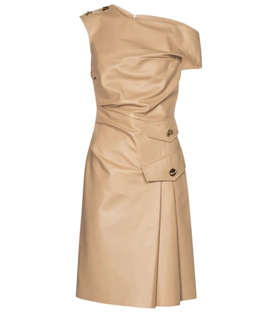 Proenza Schouler One-shoulder Button-embellished Leather Dress In Neutrals