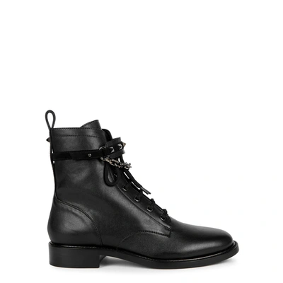 Valentino Garavani Rockstud Leather Combat Boots In Black