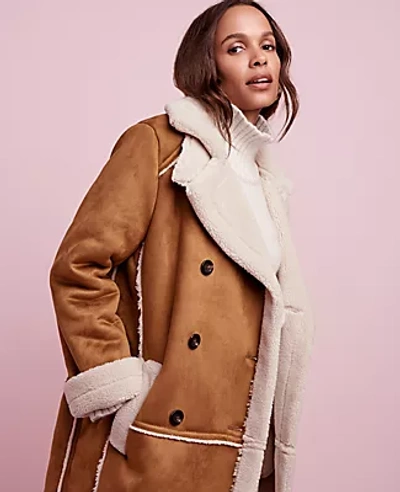 Ann Taylor Sherpa Peacoat In Neutral Multi