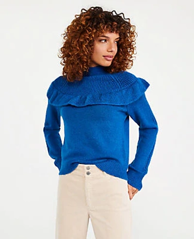 Ann Taylor Mixed Stitch Ruffle Sweater In Altitude