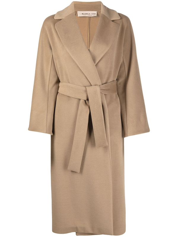 Blanca Vita Wrap-front Belted Coat In Brown | ModeSens