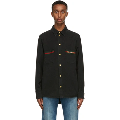 Gucci Organic Denim Shirt With Eco-wash And Ribbon In 1043 Black/ | ModeSens