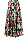 La Doublej Big Geometric-print Tiered Skirt In Farfalle Rosso