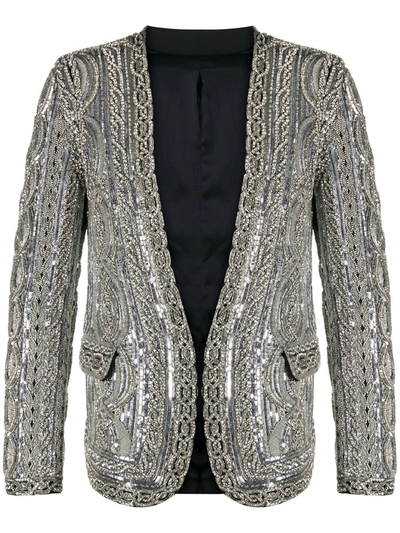Balmain Beaded Embroidered Blazer In Silver