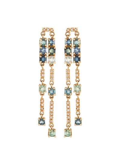 Xiao Wang 'galaxy' Diamond Sapphire 18k Gold Earrings In Blue