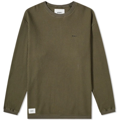 Wtaps Long Sleeve Sign Waffle Tee In Green