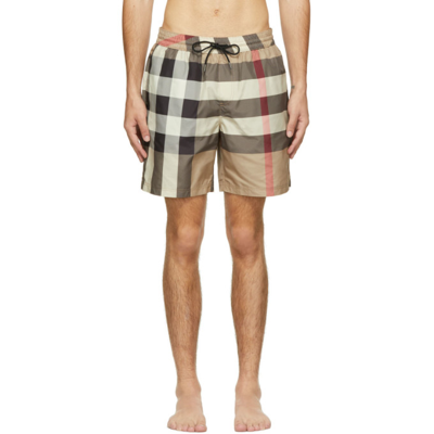 Burberry Check Drawcord Swim Shorts In Brown