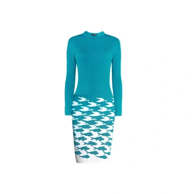 Rumour London Sea And Sky Turquoise Illusion Houndstooth Knitted Jacquard Dress