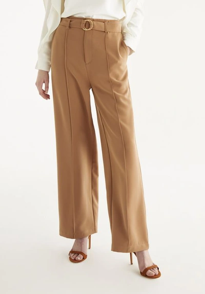 Paisie Wide Leg Trousers With Belt In Camel