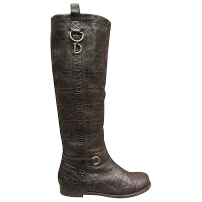 Pre-owned Dior Leather Riding Boots In Brown