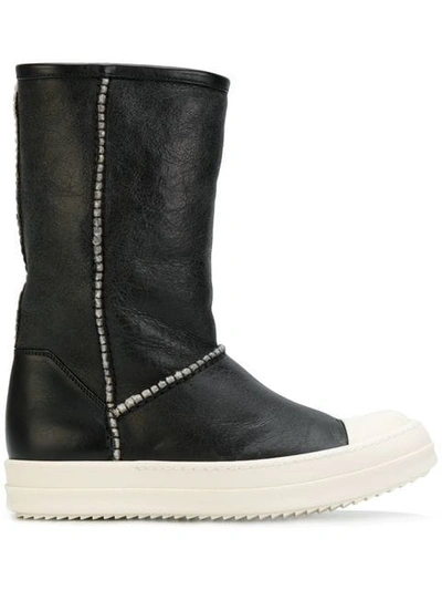 Rick Owens Black Shearling Ankle Boots In Nero