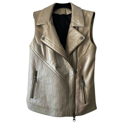 Pre-owned Karl Lagerfeld Leather Cardi Coat In Ecru
