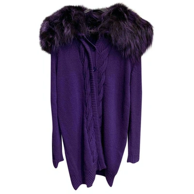Pre-owned Versace Wool Cardigan In Purple