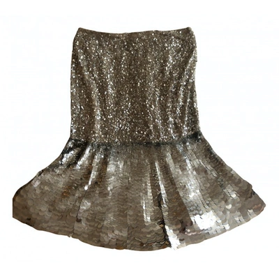 Pre-owned Valentino Glitter Mid-length Skirt In Silver