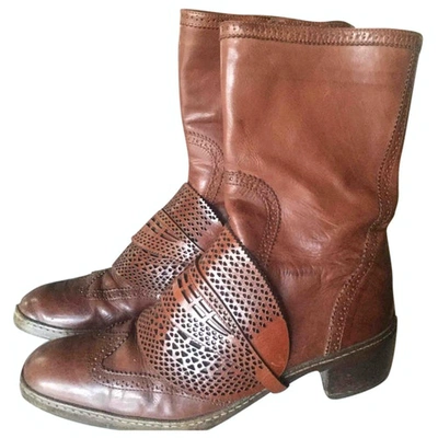 Pre-owned Dries Van Noten Leather Ankle Boots In Brown