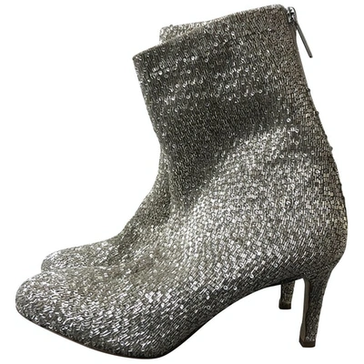 Pre-owned Monique Lhuillier Glitter Boots In Silver