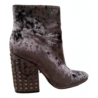 Pre-owned Kendall + Kylie Velvet Ankle Boots In Grey