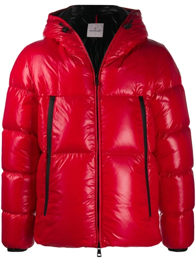 Moncler Patent Finish Padded Coat In Red