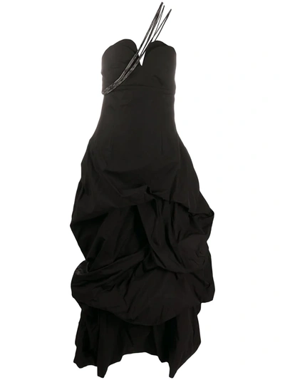 Yohji Yamamoto Ruched Midi Dress In Black