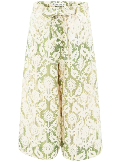 Jw Anderson Damask Print Wide-leg Shorts In Green