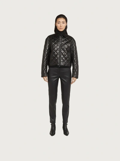 Ferragamo Nappa Bomber With Quilted Stitching In Black