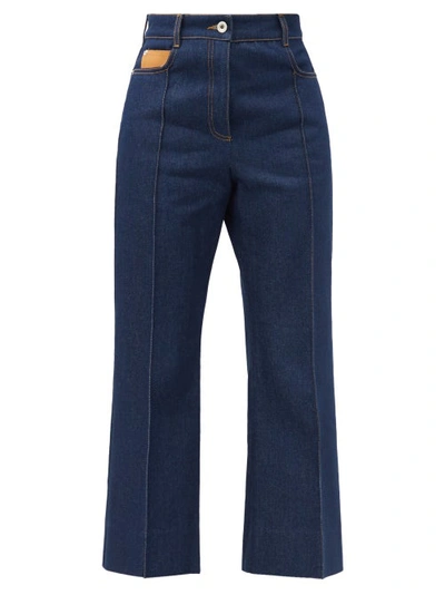 Paco Rabanne High-rise Pintucked Kick-flare Jeans In Dark Blue