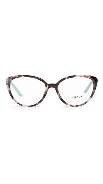 Prada 51 Metal And Acetate Cat Eye Glasses In Spotted Light Blue