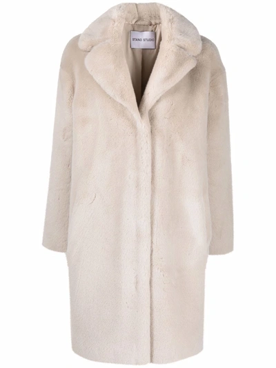 Stand Studio Studio Ecru Faux Fur Cocoon Coat In Off White