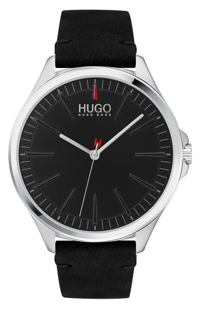 Hugo Boss Smash Leather Strap Watch, 43mm In Black